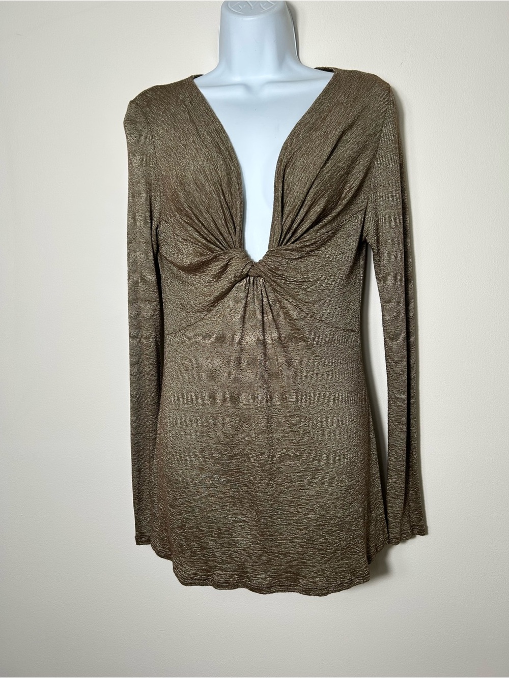 Michael Stars Original Tee Blouse Top Womens OSFM Stretch Sheer Plunge Neckline